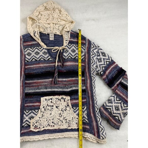 American Rag M Crochet Trim Boho Hoodie Sweater Multicolor Cotton Blend Indie - Picture 9 of 12